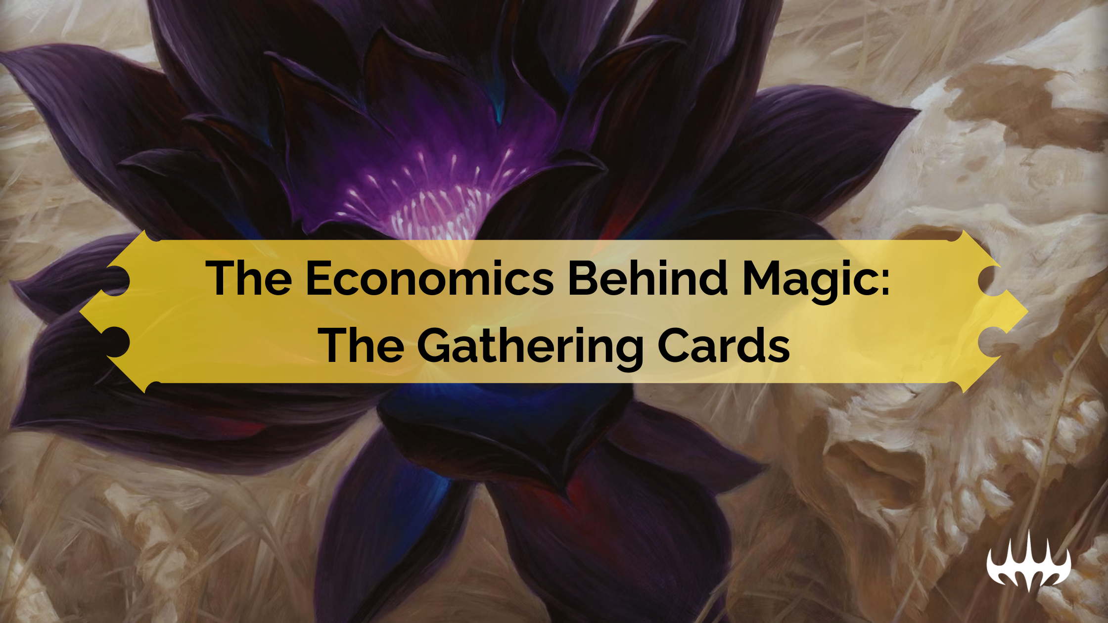 The economics behind Magic: The Gathering cards, featuring abstract fantasy artwork representing card value and market dynamics
